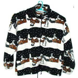 Yasmin Womens Size 2x-3x Zip Fleece Jacket Shacket Coat Winter Scene Warm Cuffed